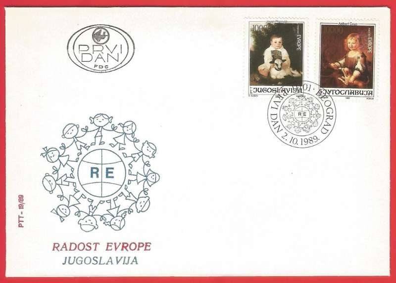 Yugoslavia-1989-PTT-19/89-FDC-Cover-Cancel-Postmark-Thematic-Art-Paintings-Children