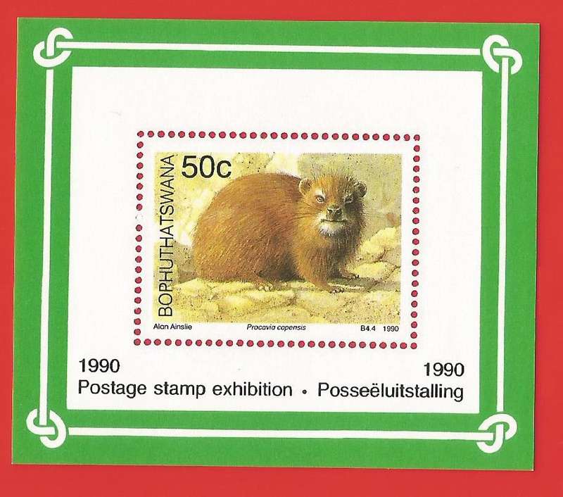 Bophuthatswana-1990- M/S-MNH- SACC 238a-Thematic-Fauna-Small Mammals-Procavia Capensis