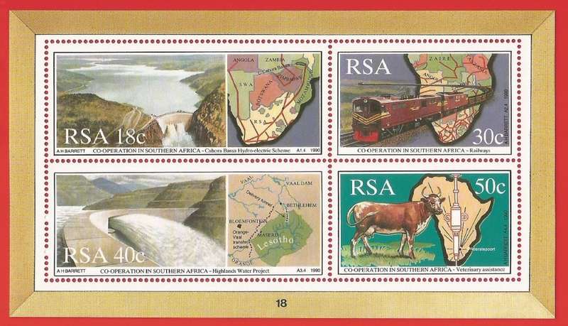 RSA-1990- M/S-MNH- SACC 719-Thematic-Flora-Fauna-Dam-Map-Cattle-Transport-Train