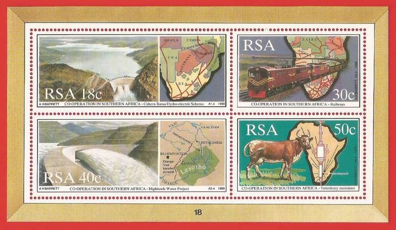 RSA-1990- M/S-MNH- SACC 719-Thematic-Flora-Fauna-Dam-Map-Cattle-Transport-Train
