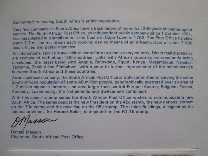 RSA-Special Folder-Commemorating the Inauguration of Nelson Mandela - 10 May 1994