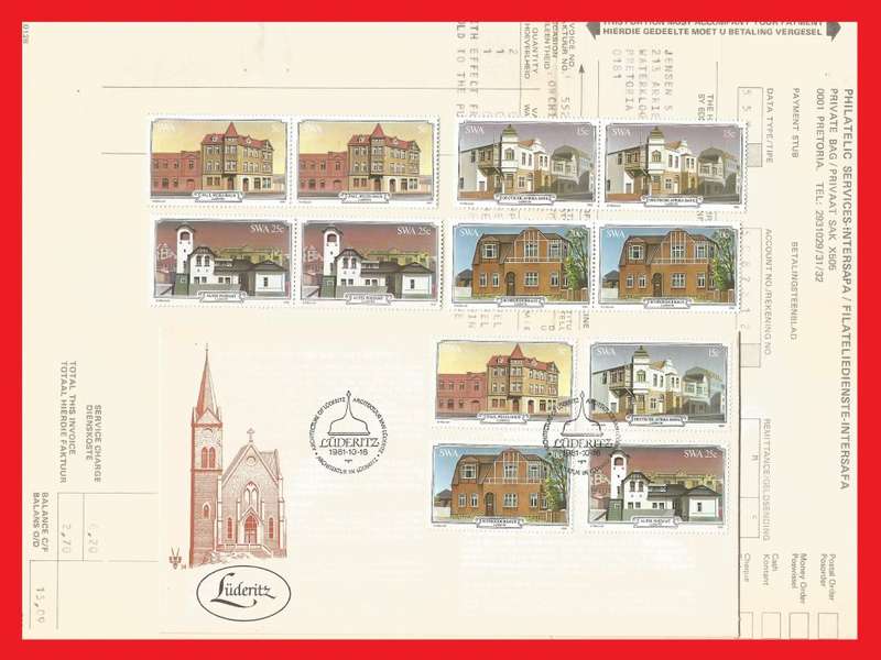SWA-1981-Fhilatelic Form+FDC+Set MNH Stamps-Thematic-Architecture-Buildings