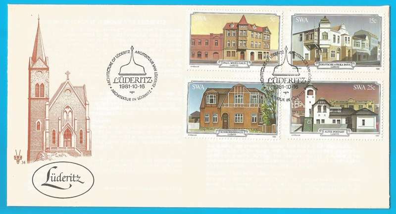 SWA-1981-Fhilatelic Form+FDC+Set MNH Stamps-Thematic-Architecture-Buildings