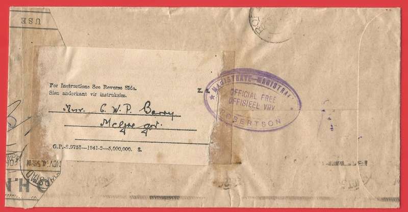 Union of South Africa-Envelope+Letter-1944-Magistrate Robertson-Cancel-Postmark