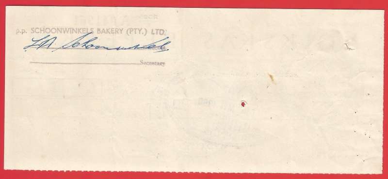 Union of SA-Volkskas Beperk-Cheque-1960-Postmark-Cancel