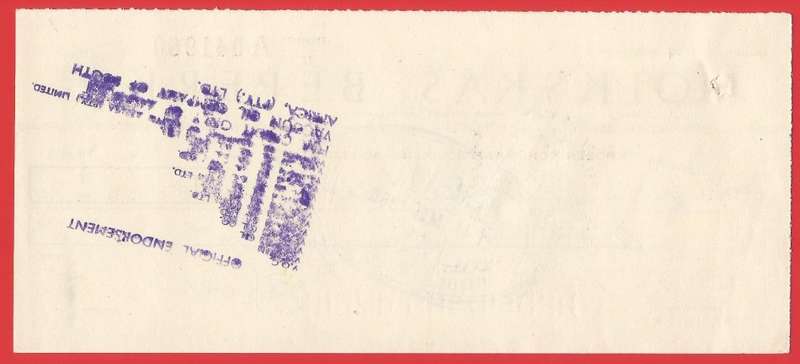 Union of SA-Volkskas Beperk-Cheque-1960-Postmark-Cancel