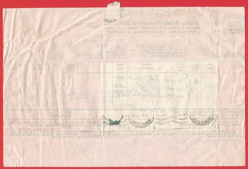 Union of SA-Atlantic Refining Company Of Africa Ltd(BP)-Invoice+Receipt-Cancel-Postmark