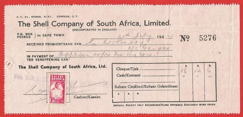 Union of SA-The Shell Company of South Africa Limited-Receipt-1944