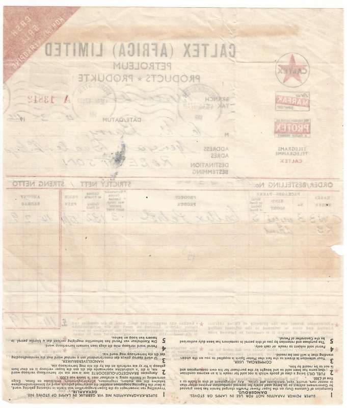 Union of SA-CALTEX AFRICA LIMITED-Cash Sale Slip-1946-Postmark