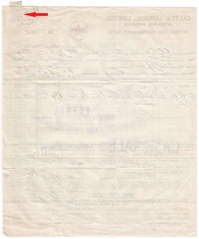 Union of SA-CALTEX AFRICA LIMITED-InvoiceandConsignment-1946-Postmark