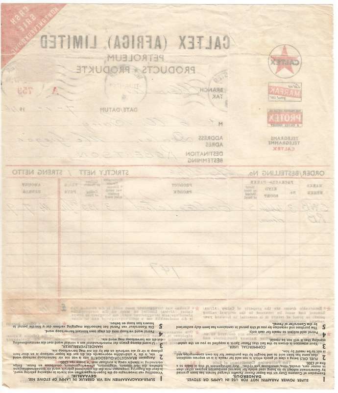 Union of SA-CALTEX AFRICA LIMITED-Cash Sale Slip-1946-Postmark