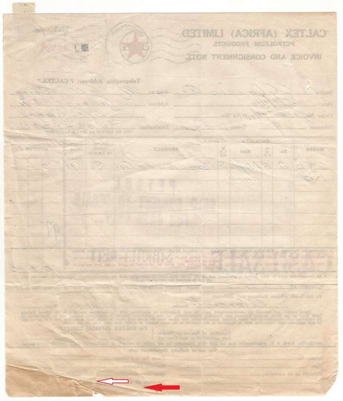 Union of SA-CALTEX AFRICA LIMITED-InvoiceandConsignment Note-1944-Postmark