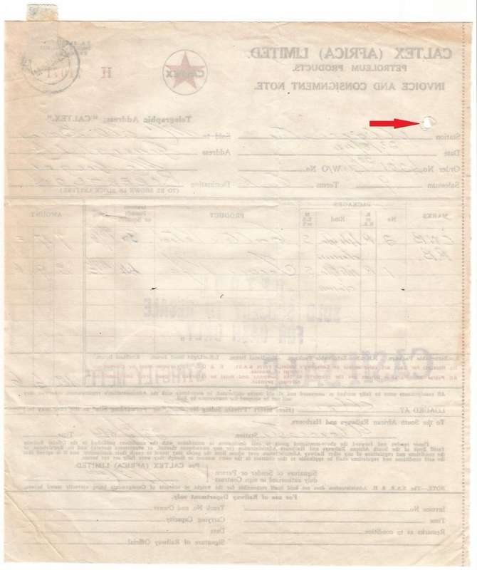 Union of SA-CALTEX AFRICA LIMITED-InvoiceandConsignment Note-1944-Postmark