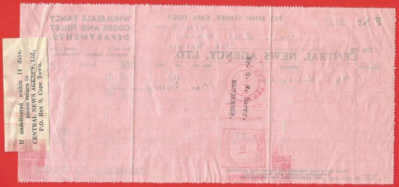 Union of SA-Central News Agency LTD-Invoice-1945-Postmark