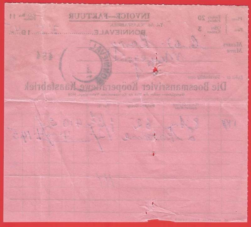 Union of SA-Die Boesmansrivier Kooperatiewe Kaasfabriek- Invoice-1945-Cancel-Postmark