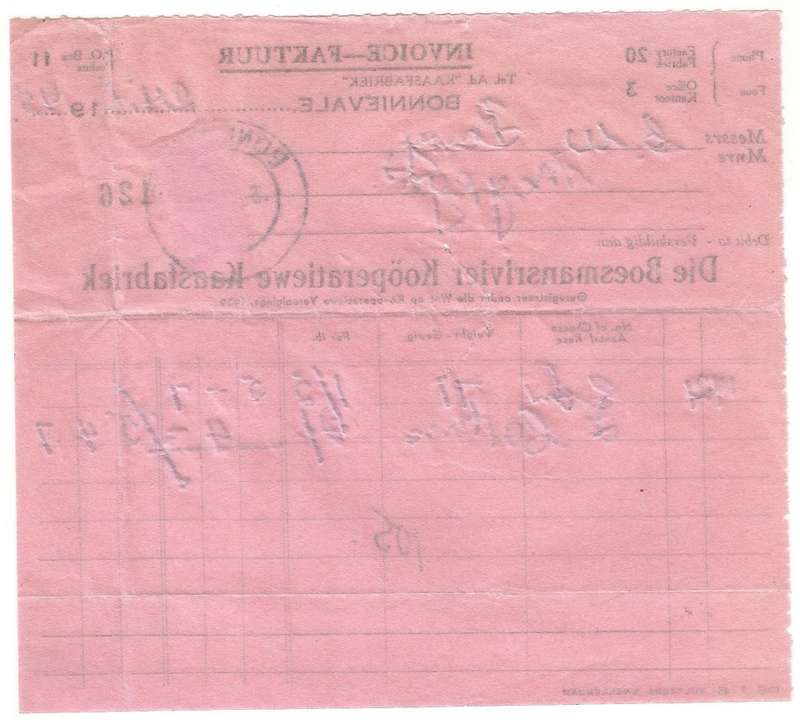 Union of SA-BONNIEVALE- Invoice-1945-Cancel-Postmark