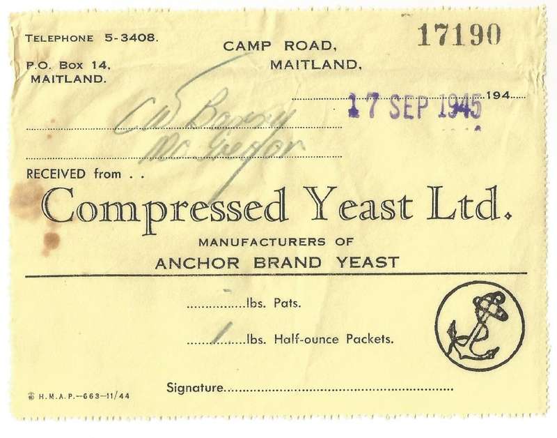 Union of SA-Compressed Yeast LTD-1945-No 17190-Receipt