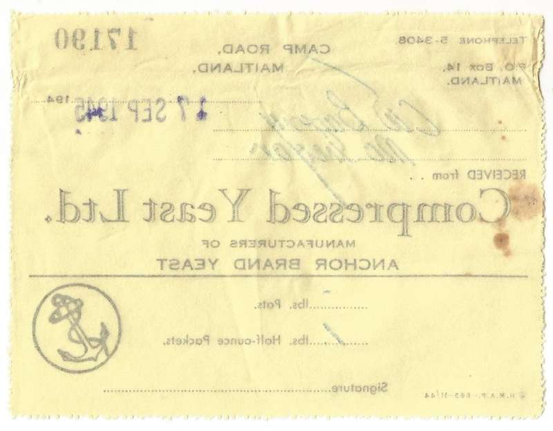 Union of SA-Compressed Yeast LTD-1945-No 17190-Receipt