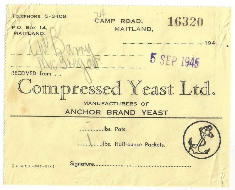 Union of SA-Compressed Yeast LTD-1945-No 16320-Receipt