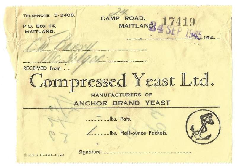 Union of SA-Compressed Yeast LTD-1945-No 17419-Receipt
