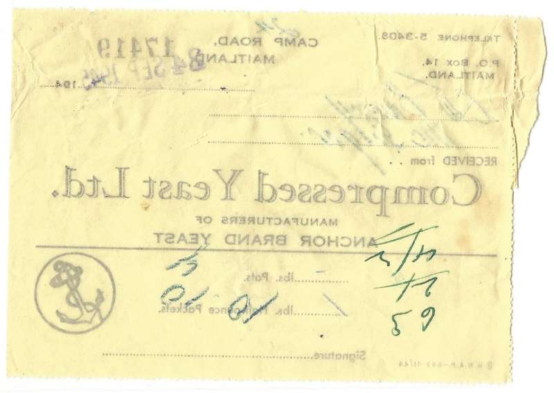 Union of SA-Compressed Yeast LTD-1945-No 17419-Receipt