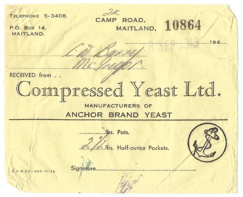 Union of SA-Compressed Yeast LTD-1945-No 10864-Receipt