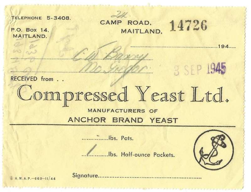 Union of SA-Compressed Yeast LTD-1945-No 14726-Receipt