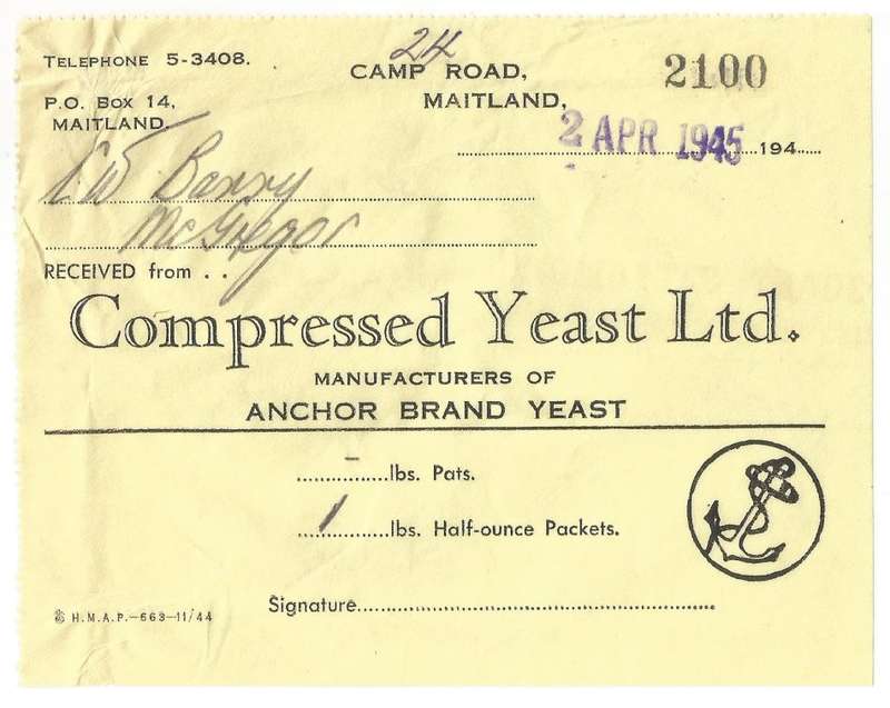 Union of SA-Compressed Yeast LTD-1945-No 2100-Receipt