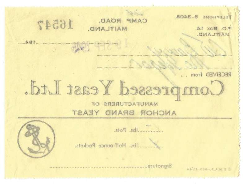 Union of SA-Compressed Yeast LTD-1945-No 16547-Receipt