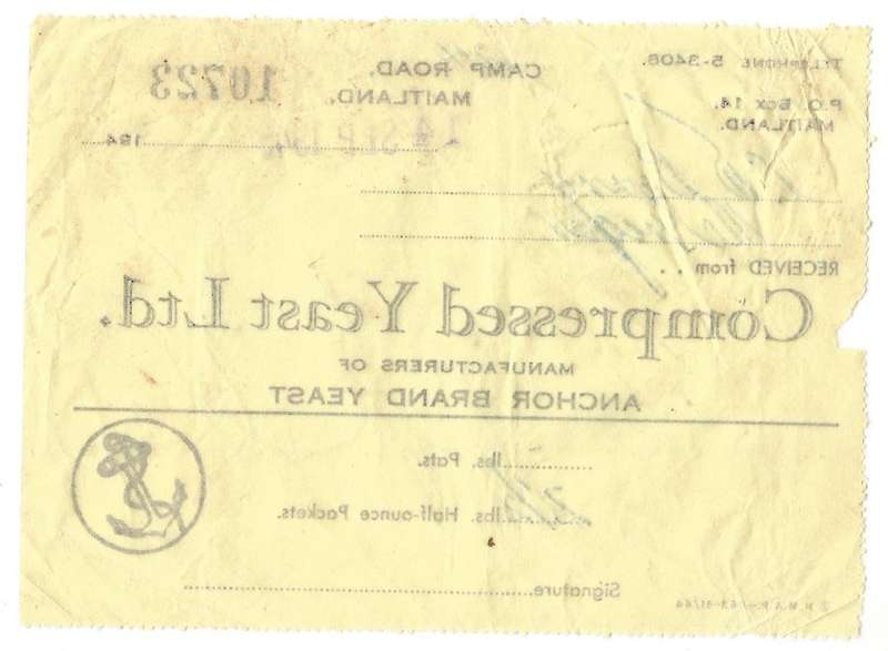 Union of SA-Compressed Yeast LTD-1945-No 10723-Receipt
