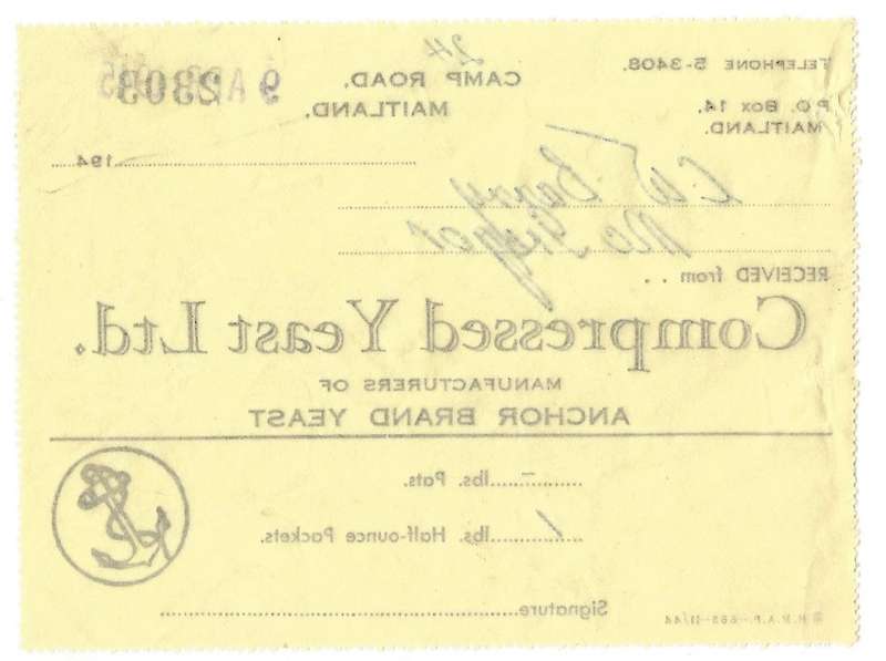 Union of SA-Compressed Yeast LTD-No 2303-1945-Receipt