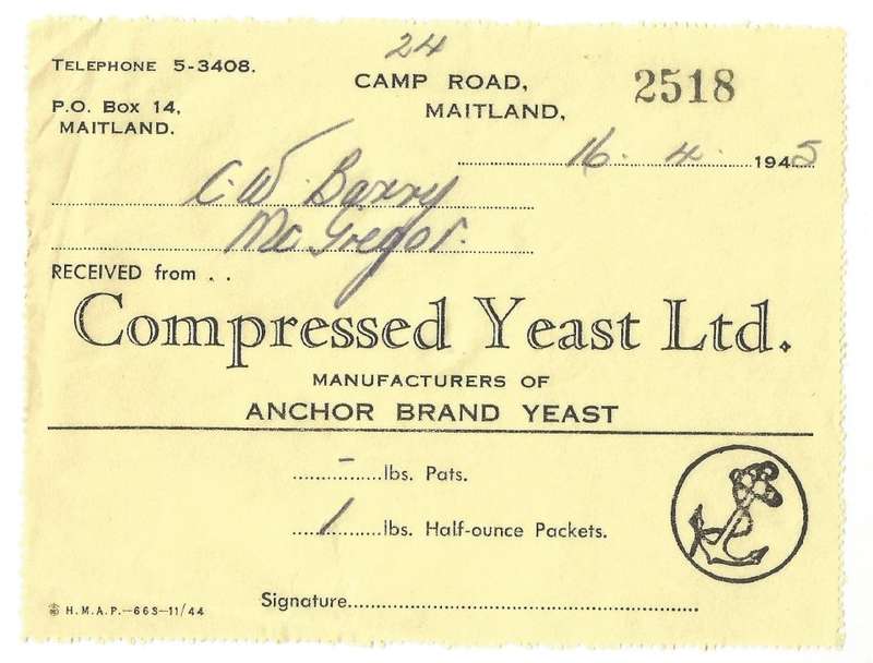 Union of SA-Compressed Yeast LTD-No 2518-1945-Receipt