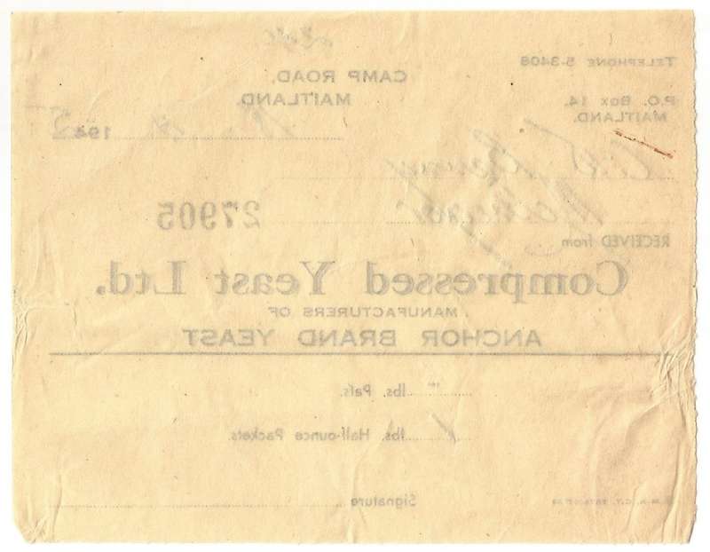 Union of SA-Compressed Yeast LTD-No 27905-1945-Receipt