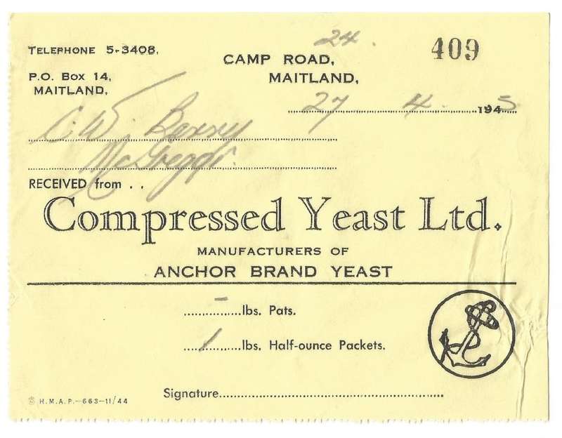 Union of SA-Compressed Yeast LTD-No 409-1945-Receipt