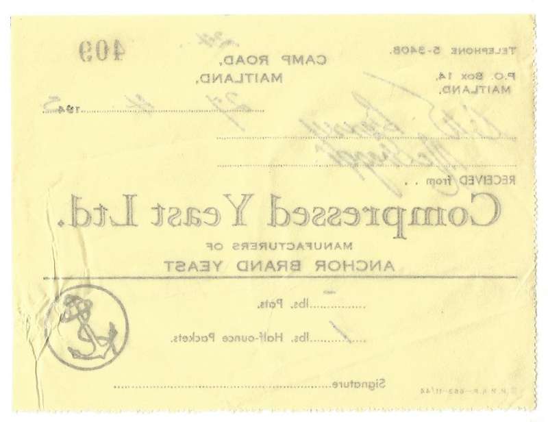Union of SA-Compressed Yeast LTD-No 409-1945-Receipt