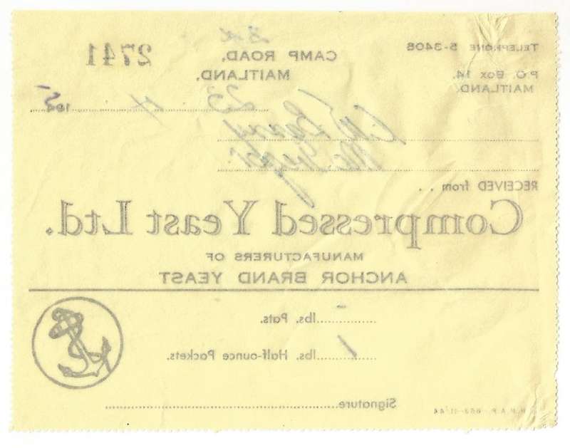 Union of SA-Compressed Yeast LTD-No 2741-1945-Receipt