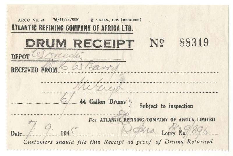 Union of SA-Atlantic Refining Company Of Africa Ltd(BP)-Drum Receipt-1945-No 88319