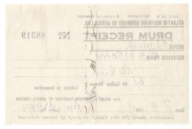 Union of SA-Atlantic Refining Company Of Africa Ltd(BP)-Drum Receipt-1945-No 88319