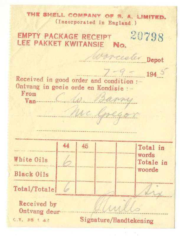 Union of SA-The Shell Company of South Africa Limited-Receipt-1945-No 20798