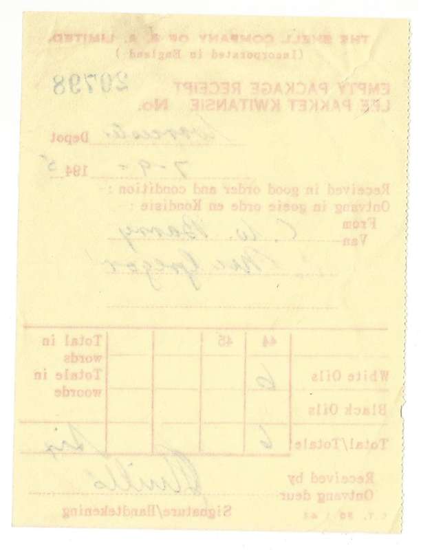 Union of SA-The Shell Company of South Africa Limited-Receipt-1945-No 20798