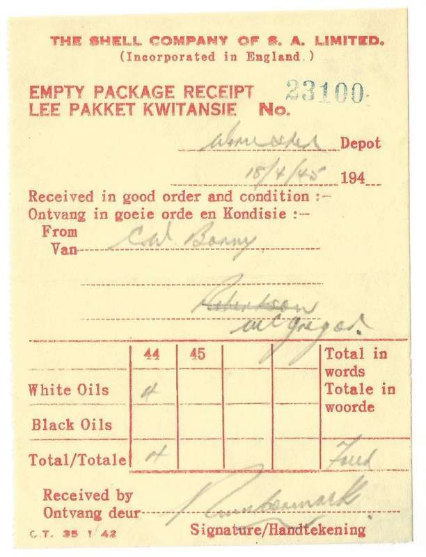 Union of SA-The Shell Company of South Africa Limited-Receipt-1945-No 23100