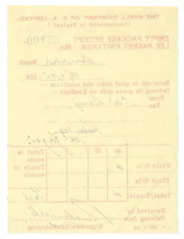 Union of SA-The Shell Company of South Africa Limited-Receipt-1945-No 23100