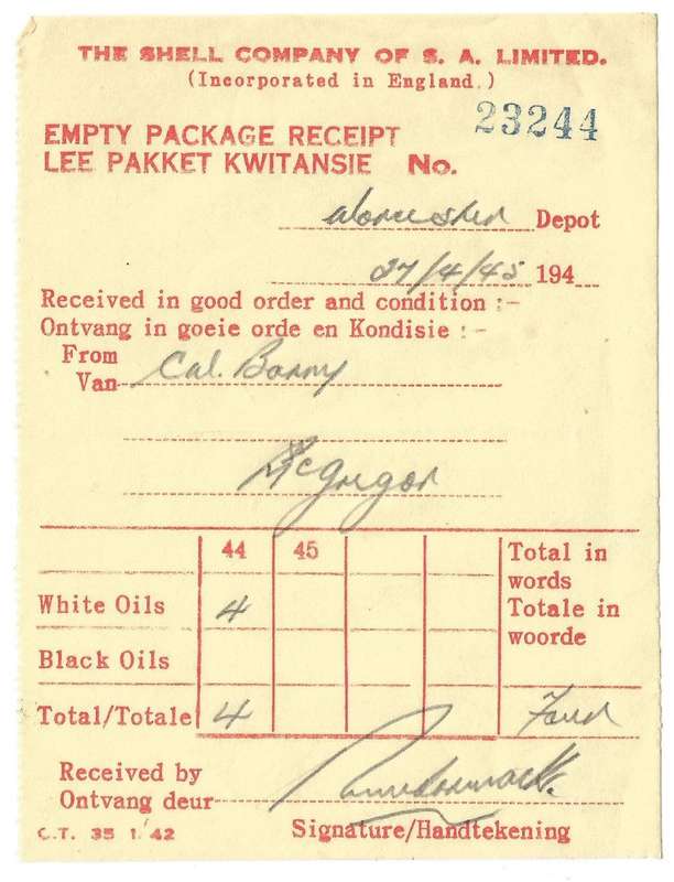 Union of SA-The Shell Company of South Africa Limited-Receipt-1945-No 23244