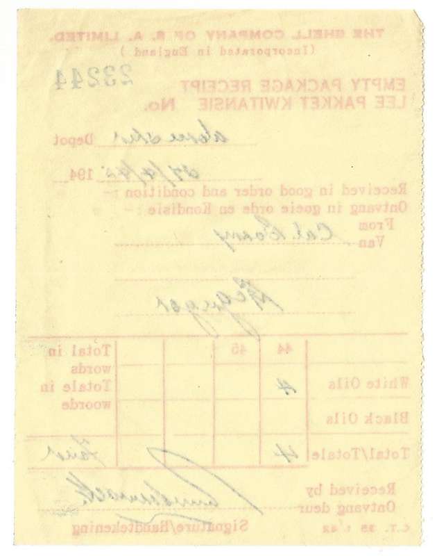 Union of SA-The Shell Company of South Africa Limited-Receipt-1945-No 23244