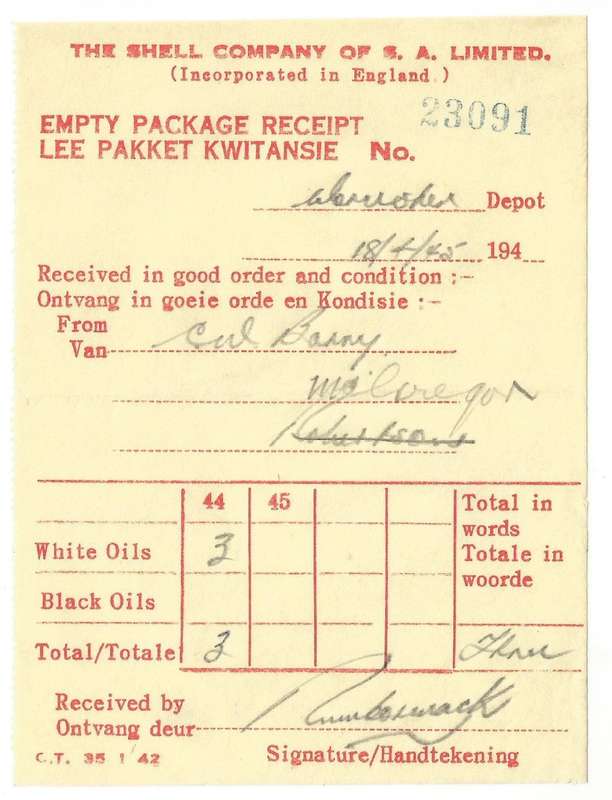 Union of SA-The Shell Company of South Africa Limited-Receipt-1945-No 23091