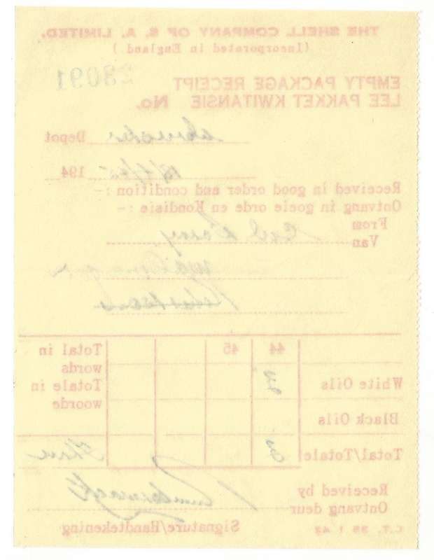 Union of SA-The Shell Company of South Africa Limited-Receipt-1945-No 23091