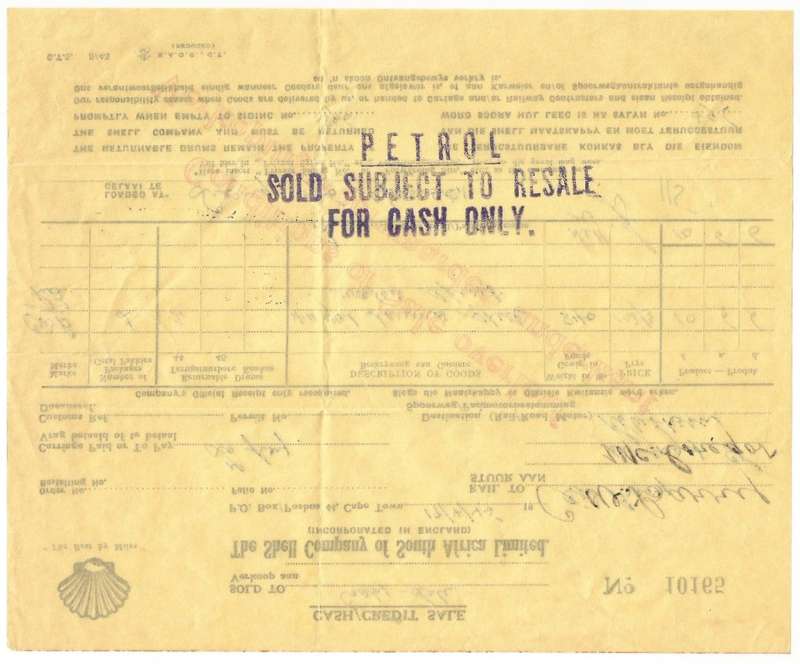 Union of SA-The Shell Company of South Africa Limited- Cash Receipt-1945-No 10165