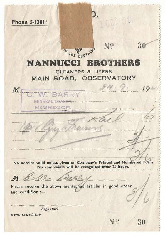 Union of SA-NANNUCCI  BROTHERS CleanersandDyers-Receipt-No 30