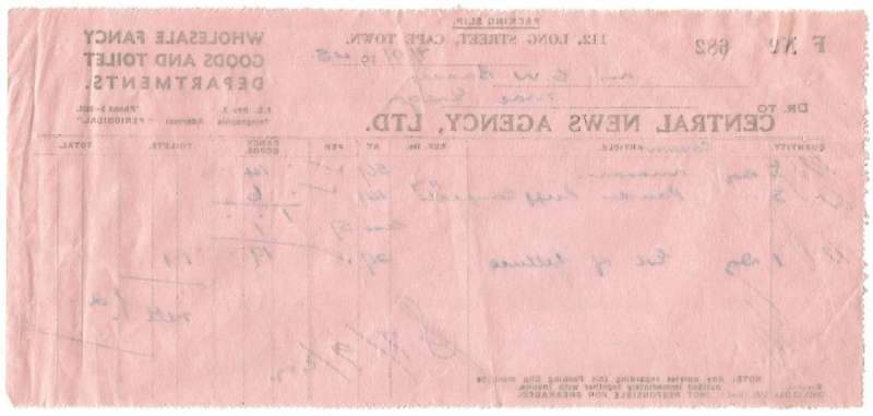 Union of SA-Central News Agency LTD-Packing Slip-1945