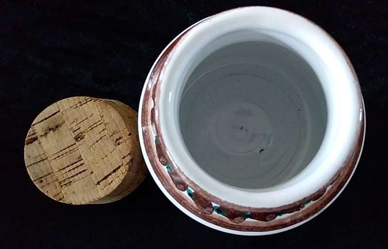 Brown- Pottery-Coffee Container. Cork lid
